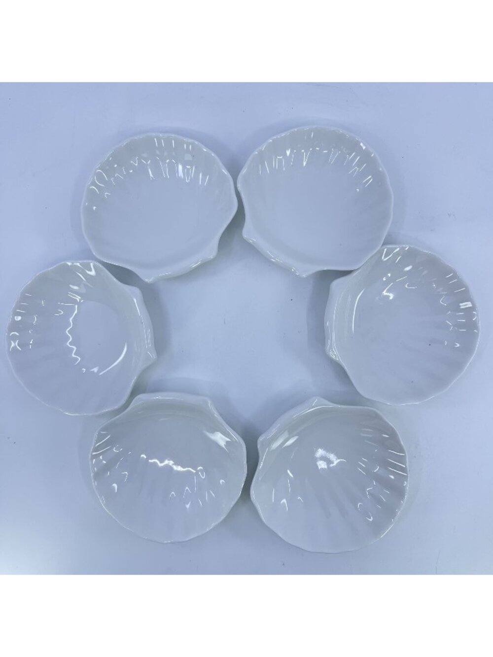 vintage ceramic shell-shaped dipping dishes set of 6 coastal motif